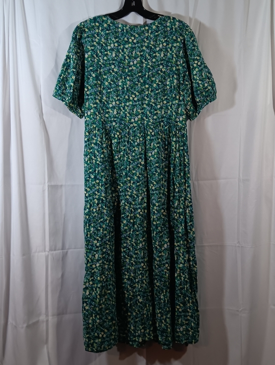 Old Navy Womens Medium Dress Green Floral Puff Sleeve Button Front Midi Tiered - Picture 9 of 14